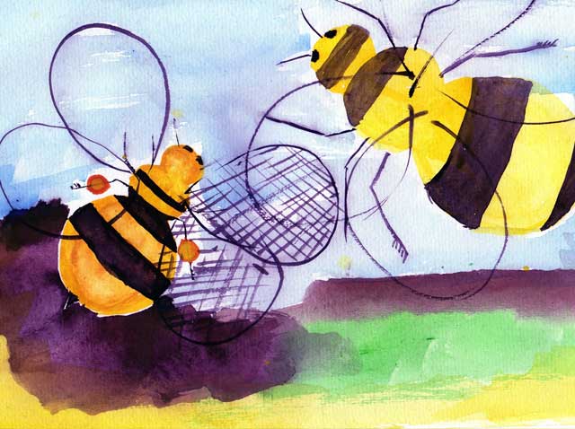 Akvarellmålning av två bin.